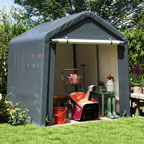Outdoor Portable Storage Shelter with Roll up Zipper Door-Grey