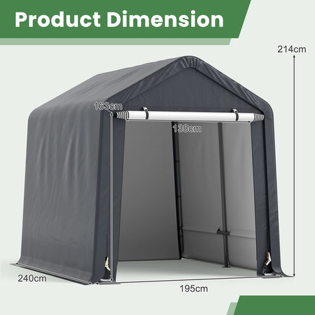 Outdoor Portable Storage Shelter with Roll up Zipper Door-Grey