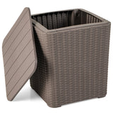 Outdoor Resin Storage Side Table with Removable Lid and Wicker-woven Accent-Coffee