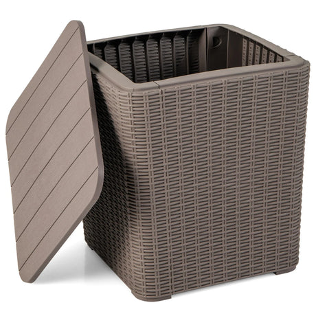 Outdoor Resin Storage Side Table with Removable Lid and Wicker-woven Accent-Coffee