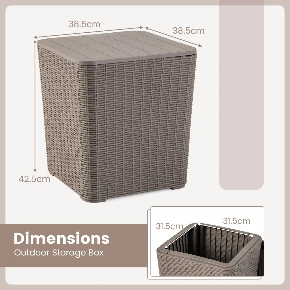 Outdoor Resin Storage Side Table with Removable Lid and Wicker-woven Accent-Coffee
