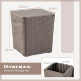 Outdoor Resin Storage Side Table with Removable Lid and Wicker-woven Accent-Coffee