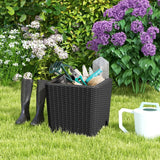 Outdoor Resin Storage Side Table with Removable Lid and Wicker-woven Accent-Black
