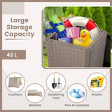 Outdoor Resin Storage Side Table with Removable Lid and Wicker-woven Accent-Coffee