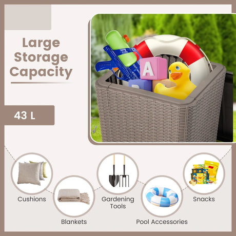 Outdoor Resin Storage Side Table with Removable Lid and Wicker-woven Accent-Coffee