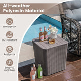 Outdoor Resin Storage Side Table with Removable Lid and Wicker-woven Accent-Coffee