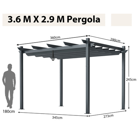 10 x 12 Feet Outdoor Aluminum Retractable Pergola Canopy Shelter Grape Trellis-Gray