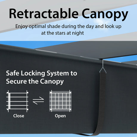 10 x 12 Feet Outdoor Aluminum Retractable Pergola Canopy Shelter Grape Trellis-Gray
