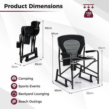 Outdoor Rocker Camping Chair with Dual Springs and Padded Back-Black