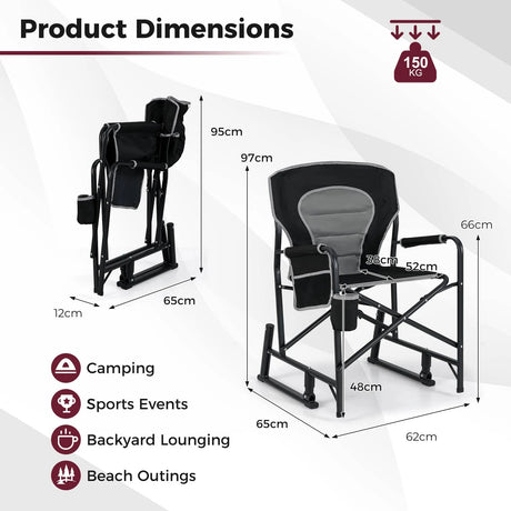 Outdoor Rocker Camping Chair with Dual Springs and Padded Back-Black