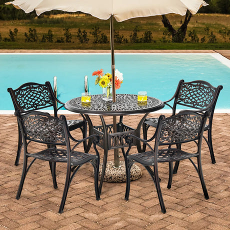 36 Inch Patio Round Dining Bistro Table with Umbrella Hole-Brown