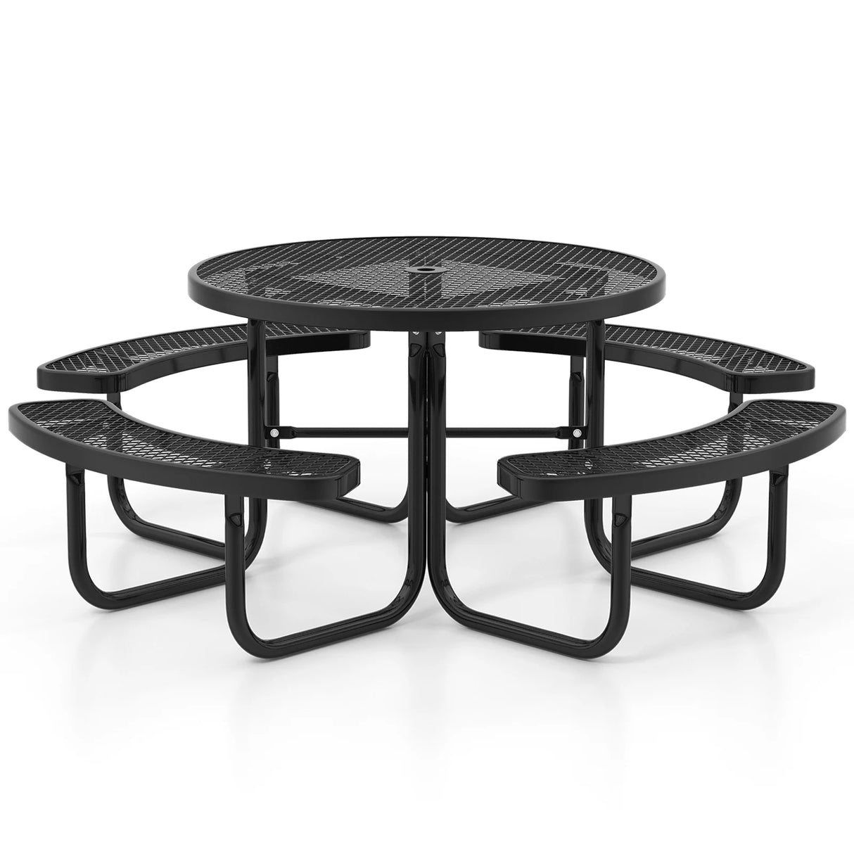 Outdoor Round Picnic Table and Bench Set for 8-Black