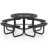 Outdoor Round Picnic Table and Bench Set for 8-Black