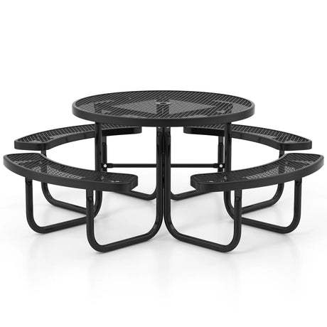 Outdoor Round Picnic Table and Bench Set for 8-Black