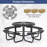 Outdoor Round Picnic Table and Bench Set for 8-Black