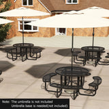 Outdoor Round Picnic Table and Bench Set for 8-Black