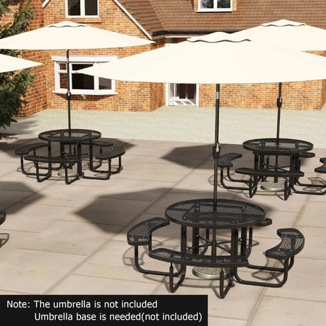 Outdoor Round Picnic Table and Bench Set for 8-Black