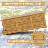 Rolling Patio Wooden Deck Box with 2 Wheelsand Side Handle for Outdoor
