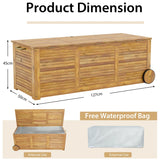 Rolling Patio Wooden Deck Box with 2 Wheelsand Side Handle for Outdoor