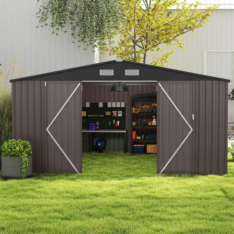 Outdoor Storage Shed Large Utility Tool House with 4 Air Vents-Grey