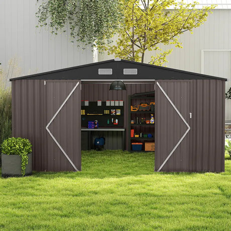 Outdoor Storage Shed Large Utility Tool House with 4 Air Vents-Grey