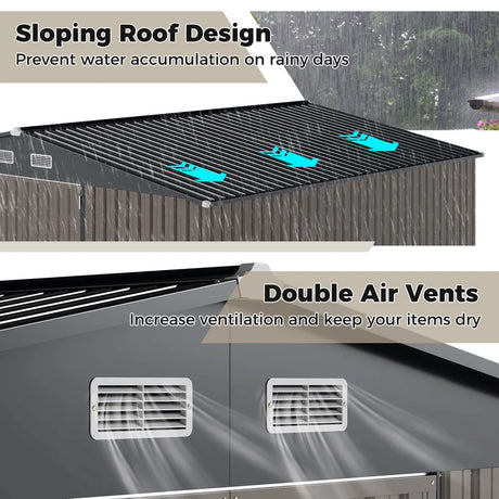 Outdoor Storage Shed Large Utility Tool House with 4 Air Vents-Grey