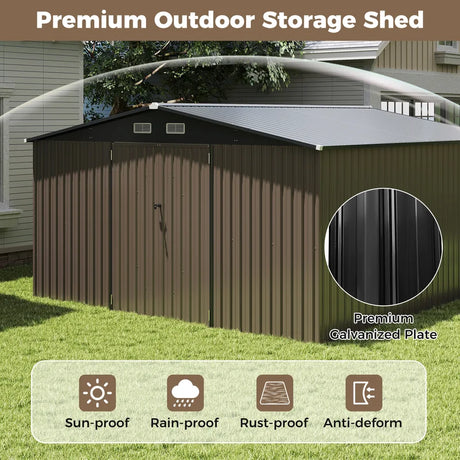 Outdoor Storage Shed Large Utility Tool House with 4 Air Vents-Grey