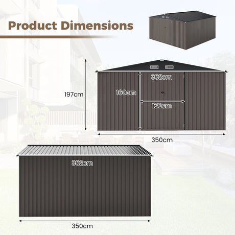 Outdoor Storage Shed Large Utility Tool House with 4 Air Vents-Grey