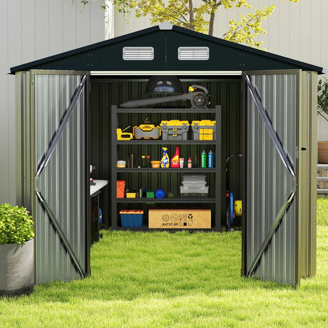 Outdoor Storage Shed Large Utility Tool House with Top Sloping Design-Grey