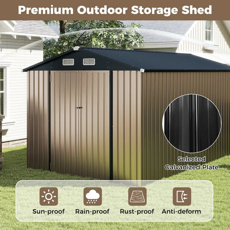 Outdoor Storage Shed Large Utility Tool House with Top Sloping Design-Grey