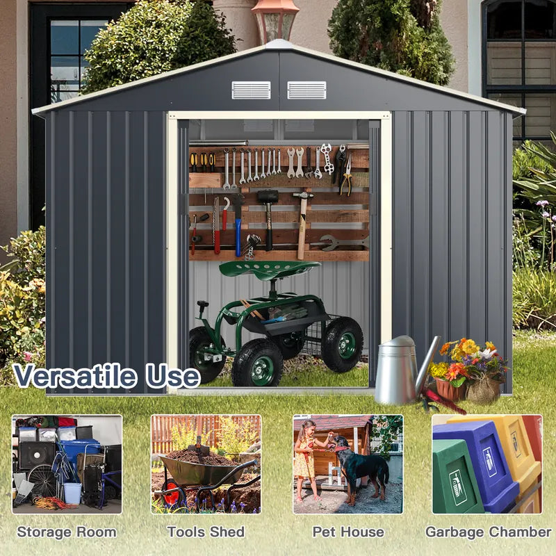 Outdoor Storage Shed with 4 Vents and Double Sliding Door-277x181cm Storage Shed