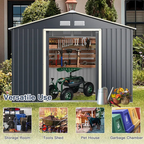 Outdoor Storage Shed with 4 Vents and Double Sliding Door-277x181cm Storage Shed