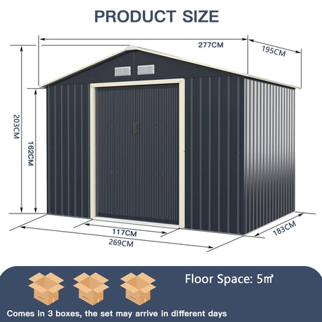 Outdoor Storage Shed with 4 Vents and Double Sliding Door-277x181cm Storage Shed