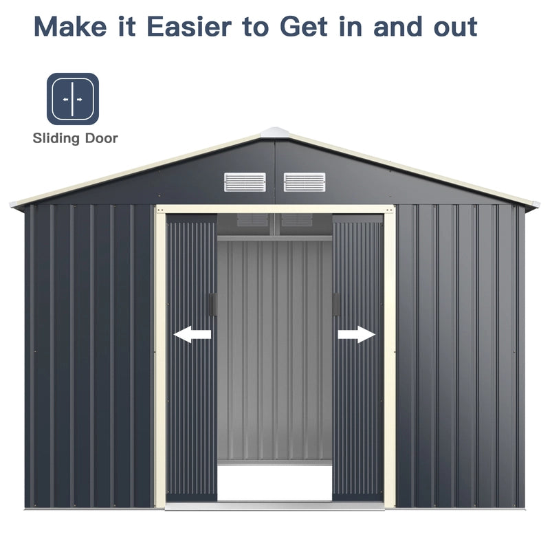 Outdoor Storage Shed with 4 Vents and Double Sliding Door-277x181cm Storage Shed