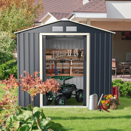 Outdoor Storage Shed with 4 Vents and Double Sliding Door-213x127cm Storage Shed