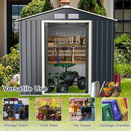 Outdoor Storage Shed with 4 Vents and Double Sliding Door-213x127cm Storage Shed