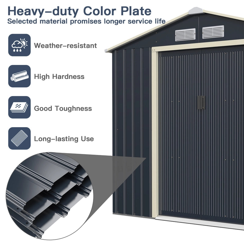 Outdoor Storage Shed with 4 Vents and Double Sliding Door-213x127cm Storage Shed