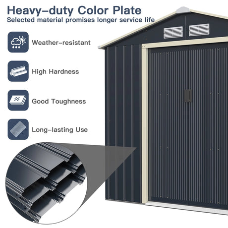 Outdoor Storage Shed with 4 Vents and Double Sliding Door-213x127cm Storage Shed