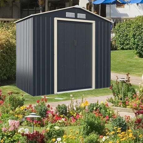 Outdoor Storage Shed with 4 Vents and Double Sliding Door-213x127cm Storage Shed