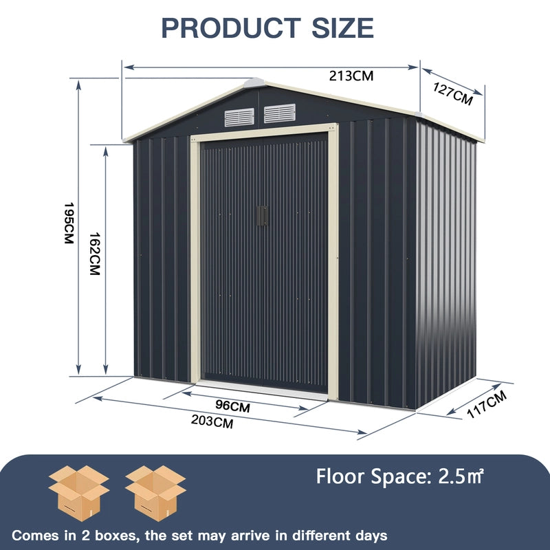 Outdoor Storage Shed with 4 Vents and Double Sliding Door-213x127cm Storage Shed