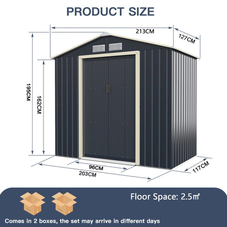 Outdoor Storage Shed with 4 Vents and Double Sliding Door-213x127cm Storage Shed