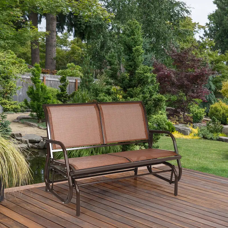 Loveseat Rocking Bench Chair for Patio &amp; Backyard-Brown