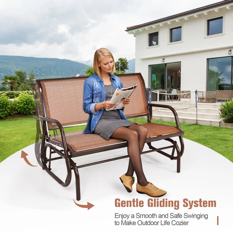 Loveseat Rocking Bench Chair for Patio &amp; Backyard-Brown