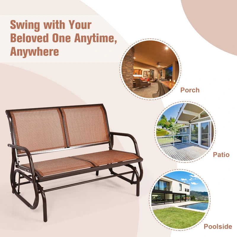 Loveseat Rocking Bench Chair for Patio &amp; Backyard-Brown
