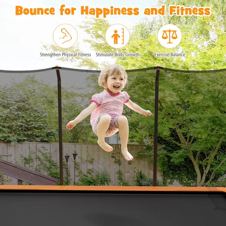 8 FT x 14 FT Rectangular Trampoline with Enclosure Net-Orange