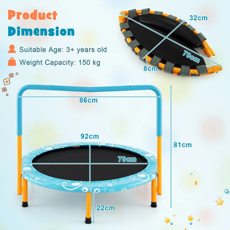 36 Inch Kids Trampoline Mini Rebounder with Full Covered Handrail-Orange