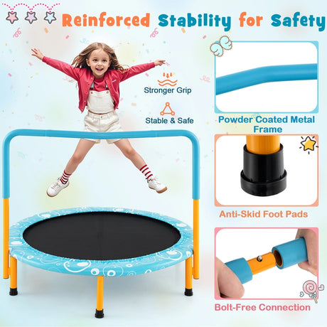 36 Inch Kids Trampoline Mini Rebounder with Full Covered Handrail-Orange