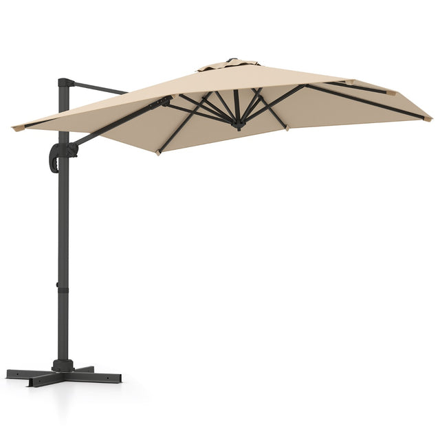 Patio Offset Umbrella with 360 Rotation and 5 Adjustable Tilt 8 Ribs-Beige