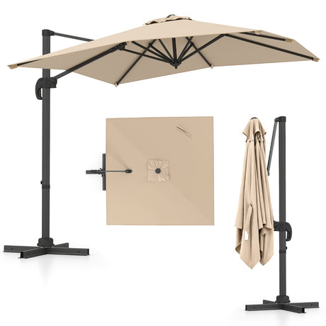 Patio Offset Umbrella with 360 Rotation and 5 Adjustable Tilt 8 Ribs-Beige