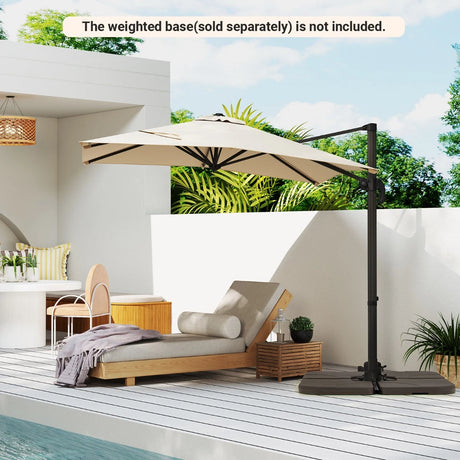 Patio Offset Umbrella with 360 Rotation and 5 Adjustable Tilt 8 Ribs-Beige